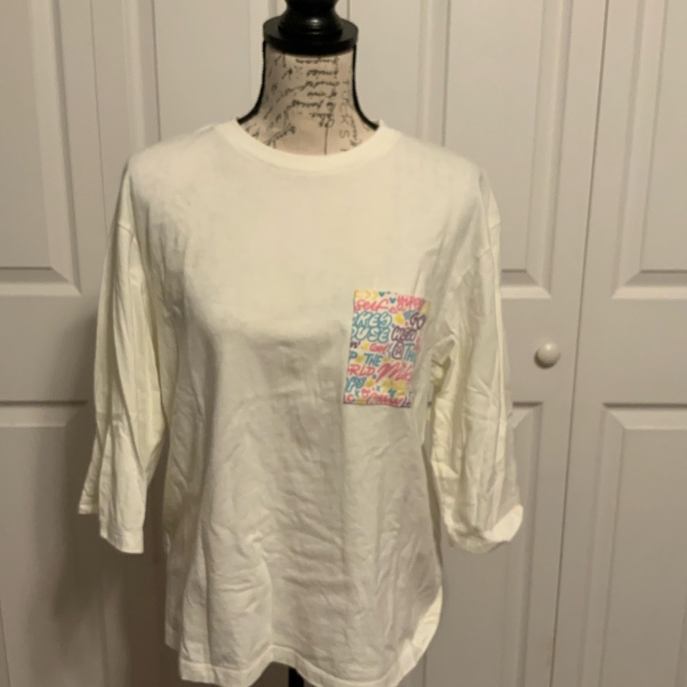 Uniqlo White Long Sleeve Tee with Colorful Pocket